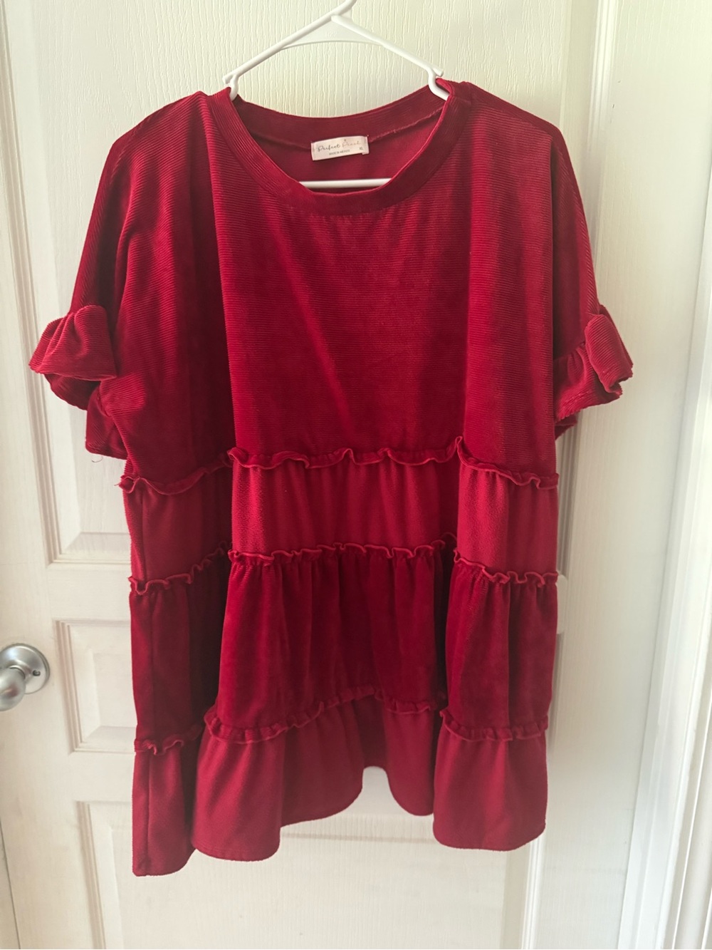 Red Tiered Corduroy Short Sleeve Top